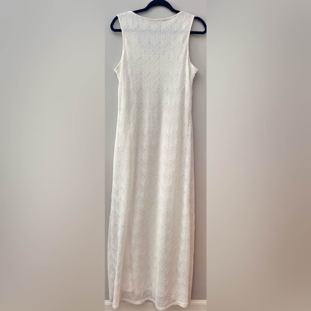 Y2K SHARAGANO NOIR Crochet Shimmer Scoop Neck Maxi Slip Dress 90s Boho Fairy 10 - Picture 12 of 15